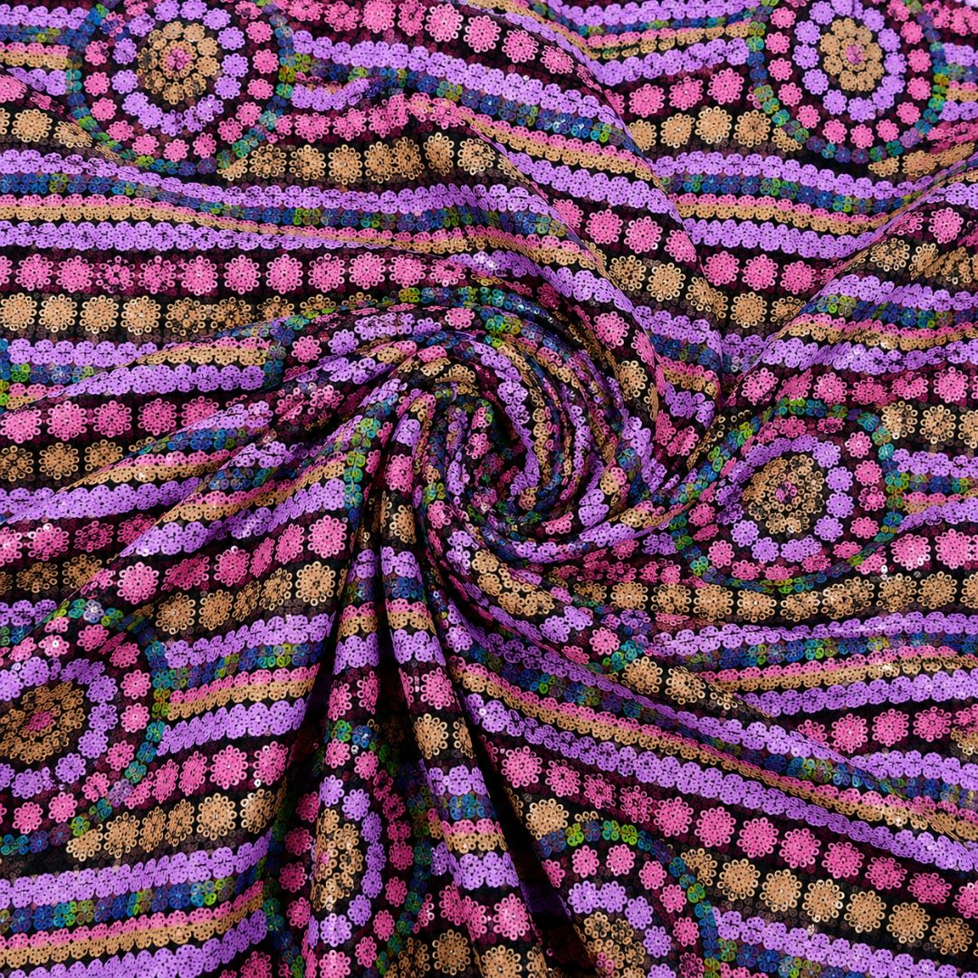 Luxury Multicolor Sequin Medallion Fabric Sample Sequence